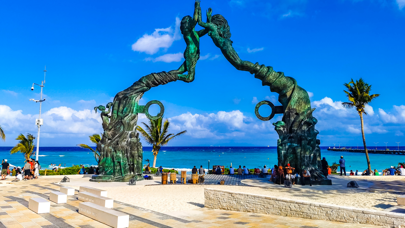Playa del Carmen beachfront and Portal Maya monument