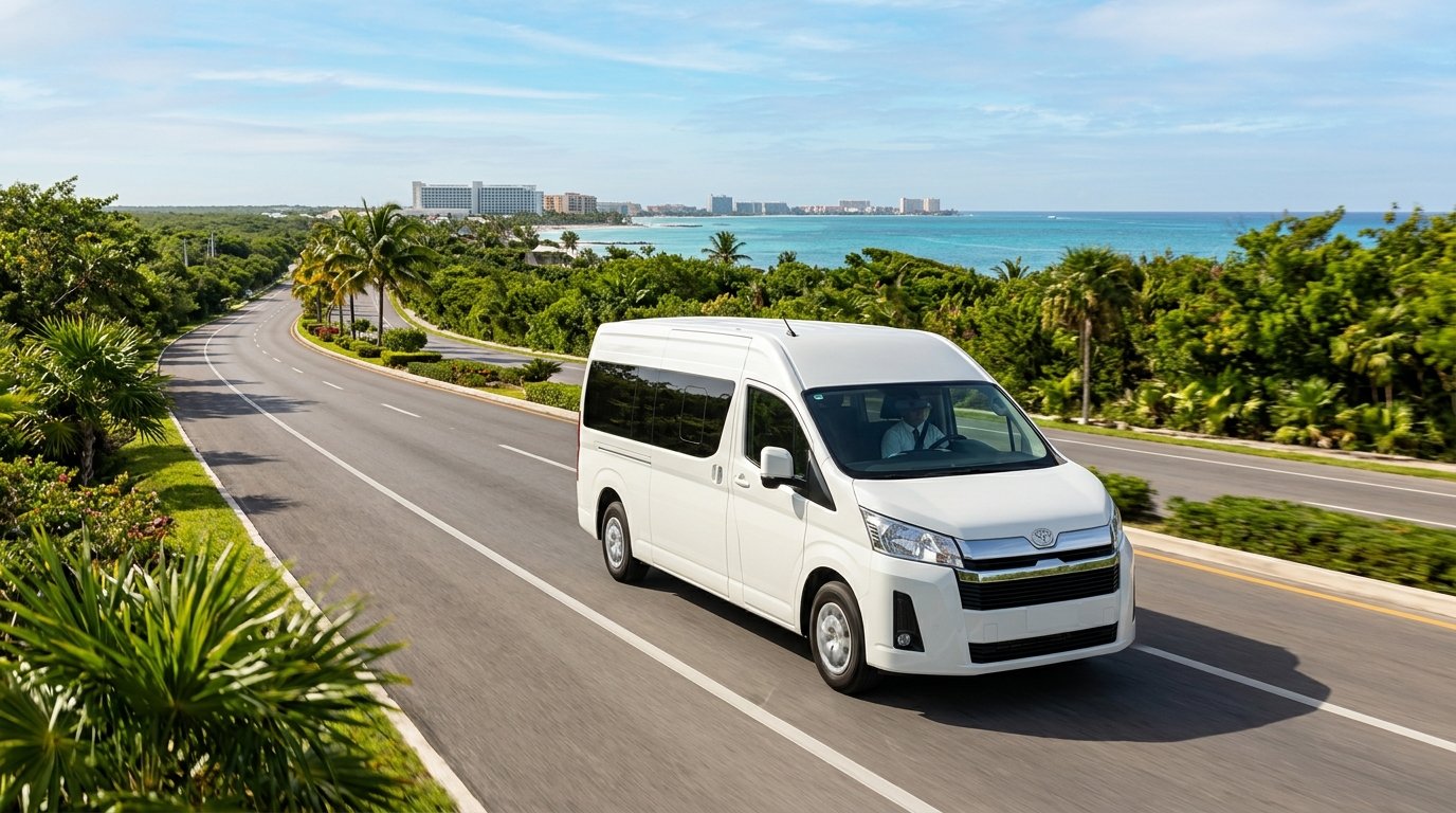 Private passenger van traveling between destinations in the Riviera Maya