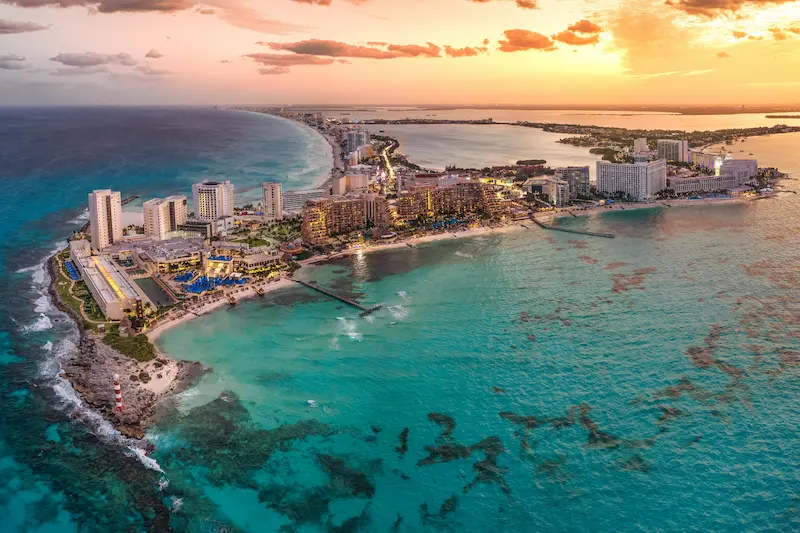 Aerial view of the Cancun Hotel Zone